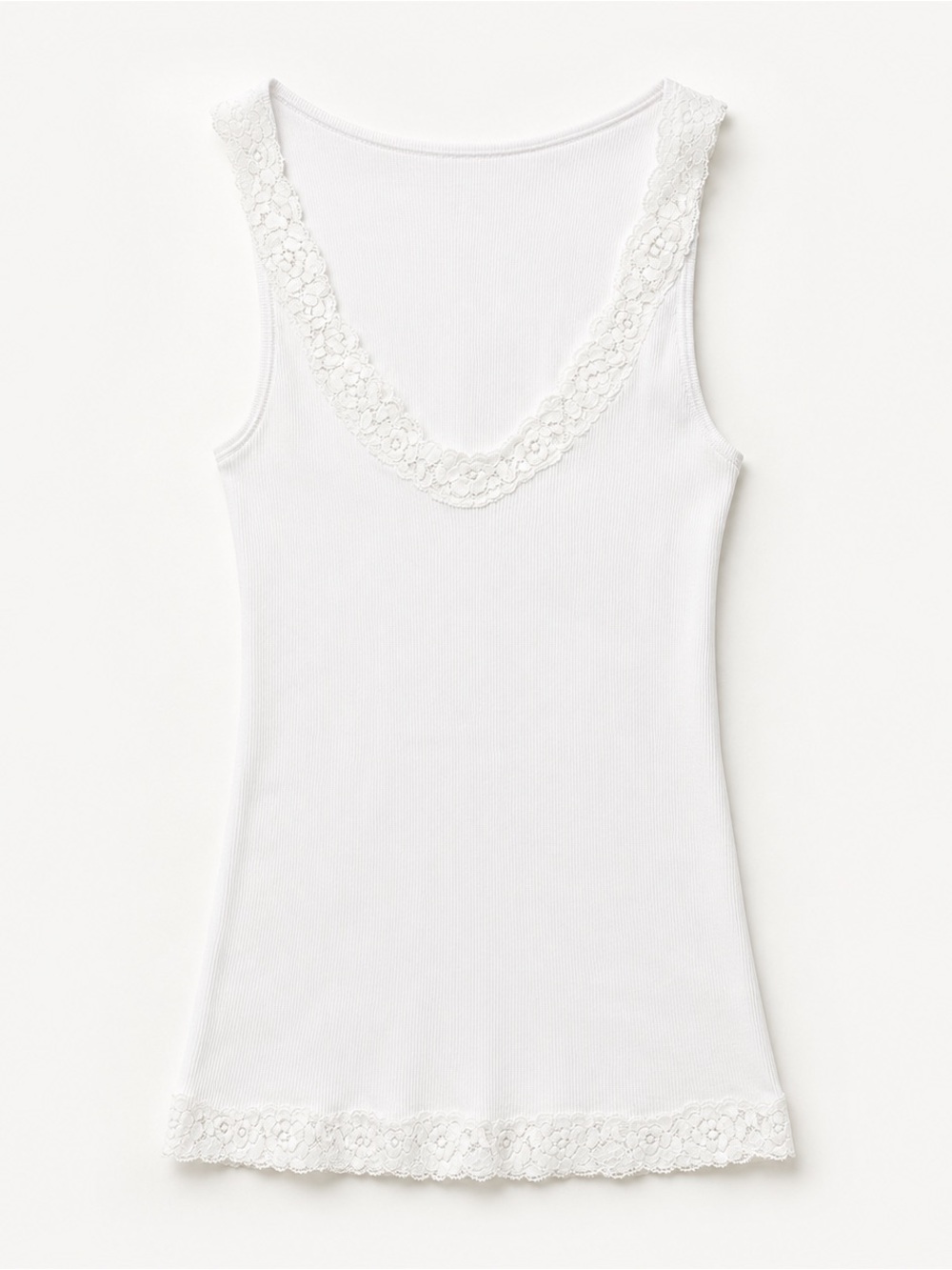 American Eagle Outfitters White Lace Trim Ribbed Tank Top